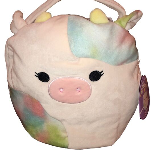 Squishmallow 12" Candess Cow Pastel Soft Easter Basket Pail Spring Plush NWT - Picture 6 of 10